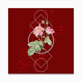 Vintage Anemone Centuries Rose Botanical with Geometric Line Motif and Dot Pattern n.0122 Canvas Print