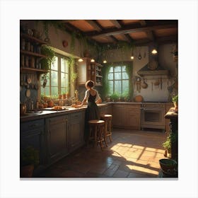 Girl In A Kitchen Canvas Print