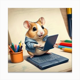 Hamster On A Laptop 7 Canvas Print