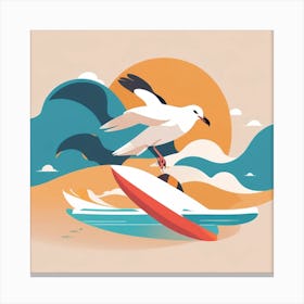 Seagull On Surfboard Canvas Print
