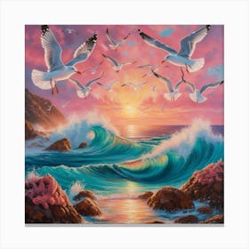 Seagulls At Sunset Canvas Print