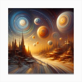 Space City,a surrealistic painting of Star Wars planets Canvas Print