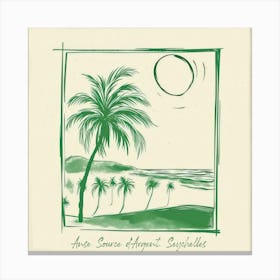 Anse Source Dargent, Seychelles Green Line Art Illustration Canvas Print