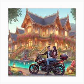 Couple In Front Of A House Canvas Print