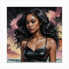 Black Girl In Leather Canvas Print