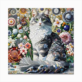 Cat In The Garden Mosaic Inspired 3 Canvas Print