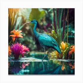 Wading Bird amongst Exotic Water Plants Canvas Print