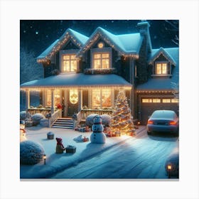 Christmas House At Night 1 Canvas Print