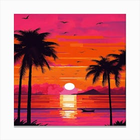 Sunset With Palm Trees Canvas Print