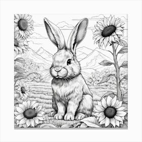 Bunny And Sunflowers Canvas Print