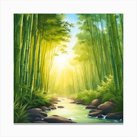 A Stream In A Bamboo Forest At Sun Rise Square Composition 262 Canvas Print