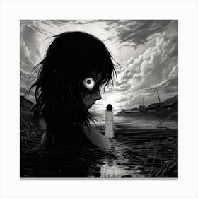 Girl In The Water black and white manga Junji Ito style 1 Canvas Print