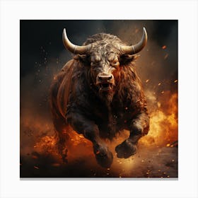 Bull Running On Fire Canvas Print