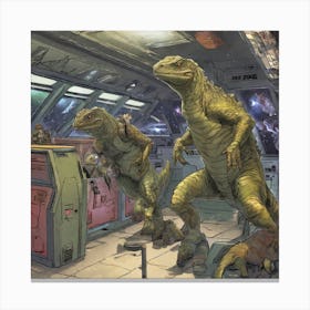 Dinosaurs In Space 2 Canvas Print