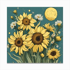 Sunflowers And Moon Van Gogh Style Canvas Print