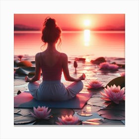 Woman Meditating In Lotus Canvas Print