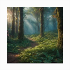 Enchanted Forest" - A magical forest scene filled with mystical creatures and vibrant flora Canvas Print
