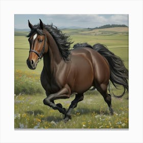 Horse Running In A Field Canvas Print