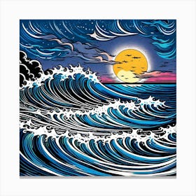 Mystical Ocean Under The Moonlight Canvas Print