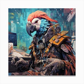 Parrot in Cyberpunk Futuristic Enviroment Canvas Print