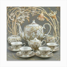 Tea Set With Flowers Canvas Print