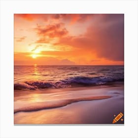 Craiyon 002812 Serene Sunset On A Paradise Beach With Palm Trees And Crashing Waves Canvas Print