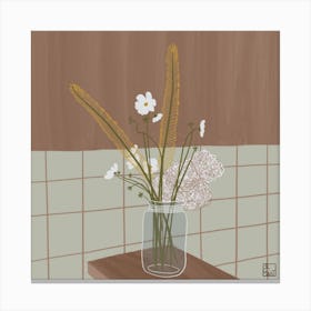 Flowers In Glass Jar Square Canvas Print