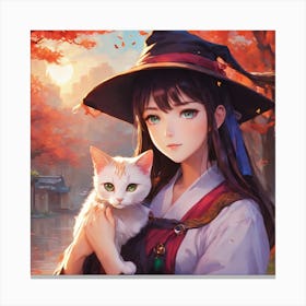 Anime Girl Holding Cat 1 Canvas Print
