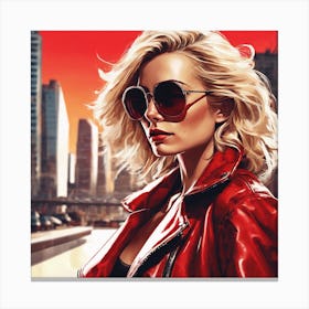 Woman In A Red Leather Jacket Canvas Print