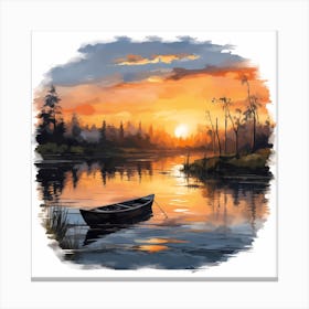 River Scene By Sunset Canvas Print