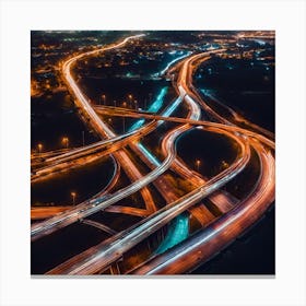 Highway Junction At Night Canvas Print