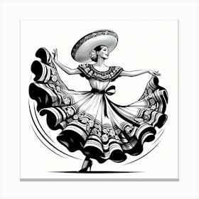 Line Art Mexican Dancer 7 Canvas Print