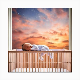 A Photo Of A Newborn Baby Sleeping In A Crib Canvas Print