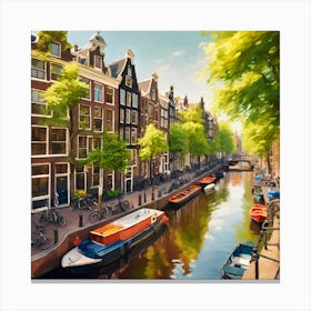 Amsterdam Canal Summer Aerial View Painting Art 1 Canvas Print