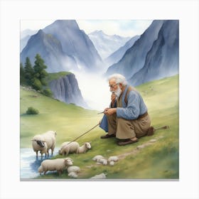 Shepherd With Sheep Canvas Print
