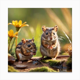 Two Mice On Moss Canvas Print