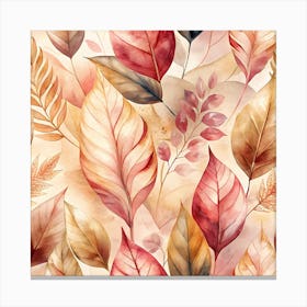 Watercolor Autumn Leaves Seamless Pattern Canvas Print