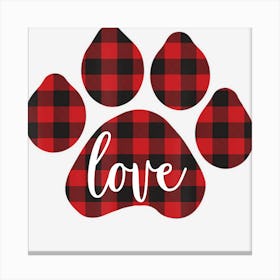 Buffalo Plaid Dog Paw Print Love Canvas Print