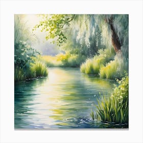 An Impressionist Style Watercolor Oil Painting Of A Tranquil Pond 4 Canvas Print