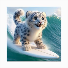 Snow Leopard On A Surfboard Canvas Print
