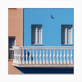 Mediterranean Blue House With Balcony Summer Photography Canvas Print