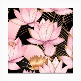 Pink Lotus On Black Background Canvas Print