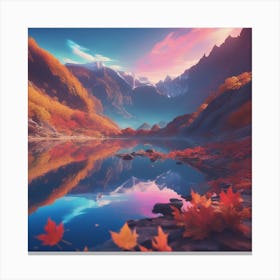 Autumn Leaves In A Lake Canvas Print