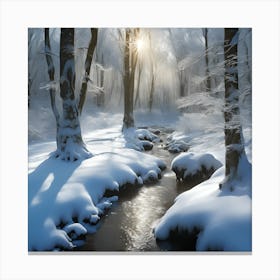 Winter Sunlight on the Banks of the Woodland Stream Canvas Print