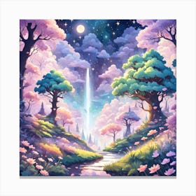 A Fantasy Forest With Twinkling Stars In Pastel Tone Square Composition 416 Canvas Print