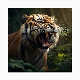 Tiger Roaring In The Forest 1 Canvas Print