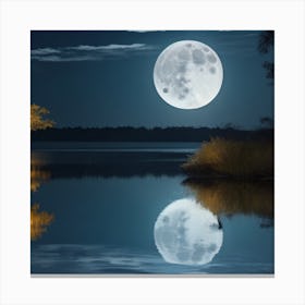Full Moon Over Lake 1 Canvas Print