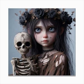 Girl With A Skeleton Canvas Print