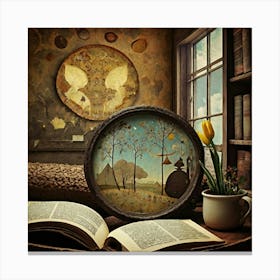 Book And Tulips Canvas Print