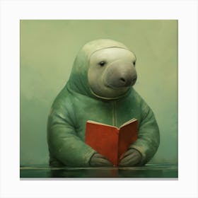 Manatee Reading A Book Canvas Print